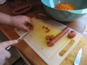 9 Chorizo skæres i stykker