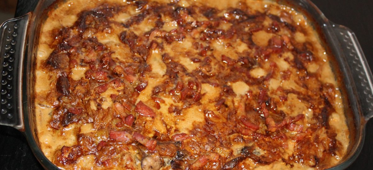 Mørbrad i svampe og bacon