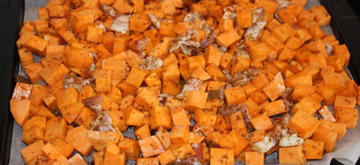 Baconroasted sweet potatos