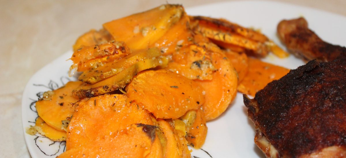 Sweet potatos med hvidløg og parmesan