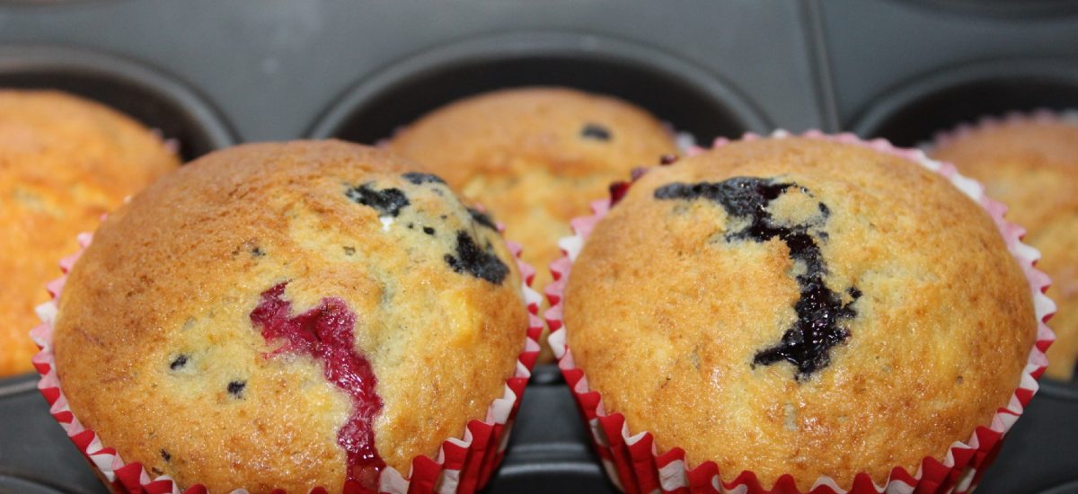 Banan-blåbær muffins